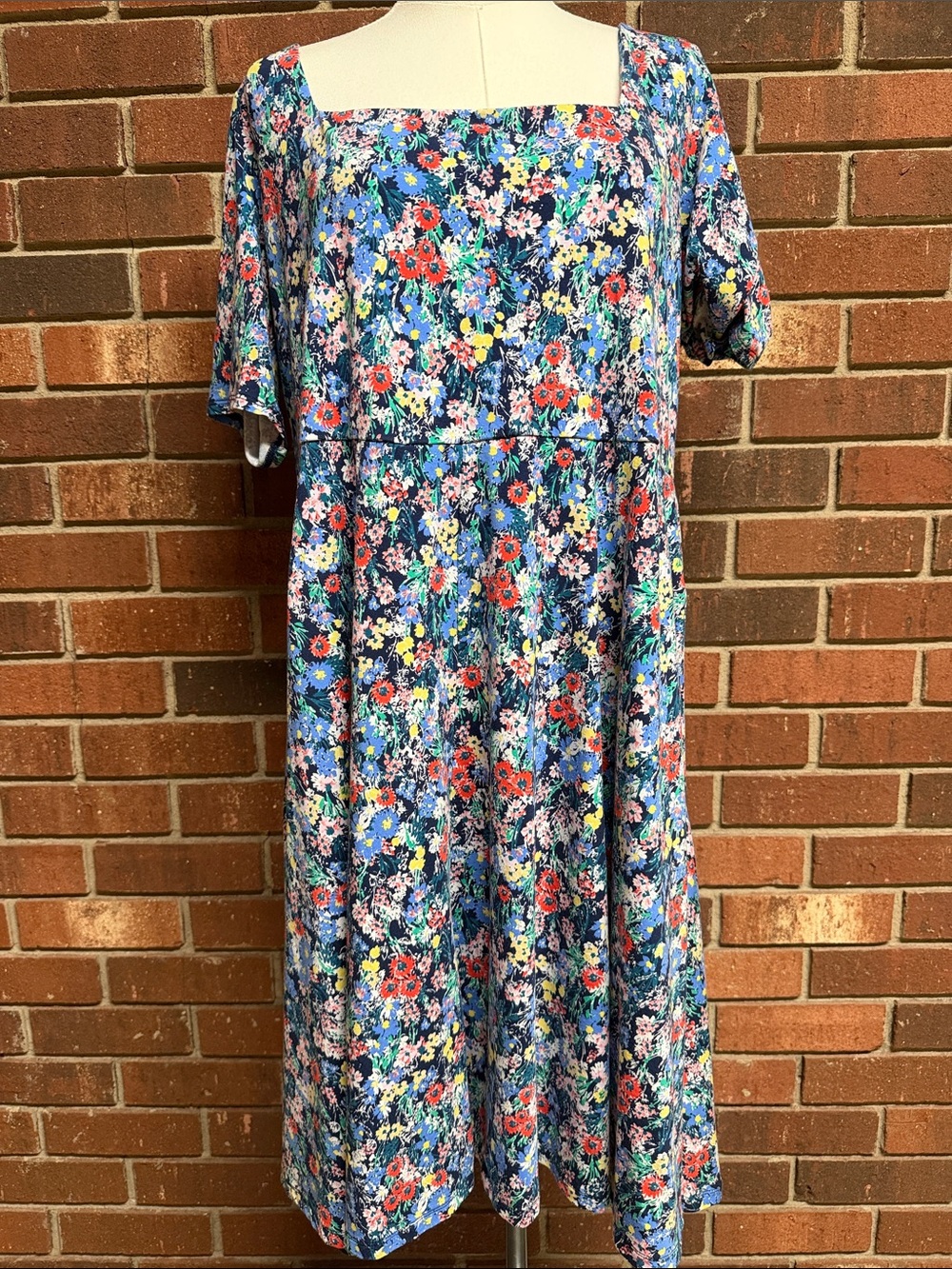 Lands’ End Floral Square-Neck Jersey Knit Dress Size 1X